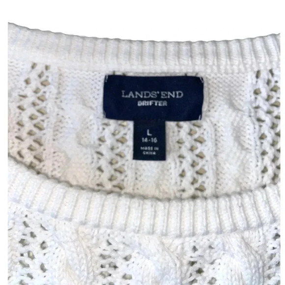 LANDS’ END | Drifter Cable Knit Sweater Milk White Size L, Long Sleeves (NWOT) - Picture 5 of 8
